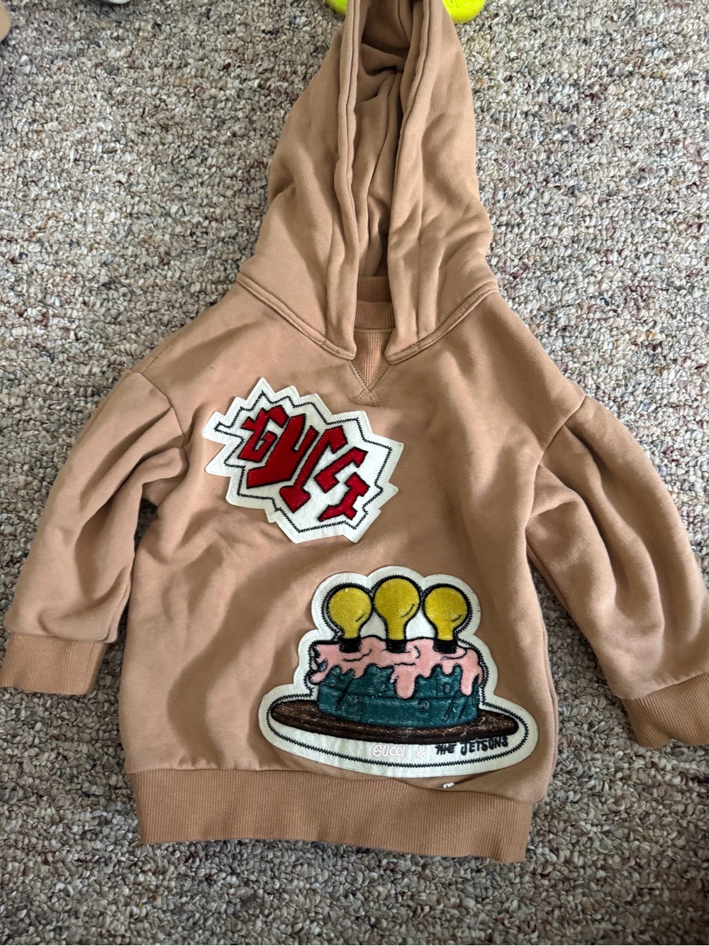 Gucci Tan Kids Hoodie with Colorful Patch Motifs